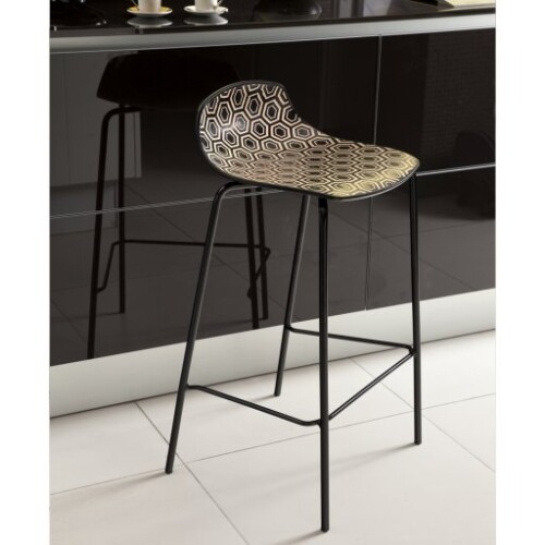 tabouret bas technopolymere gotha noir et beige structure acier noir mat